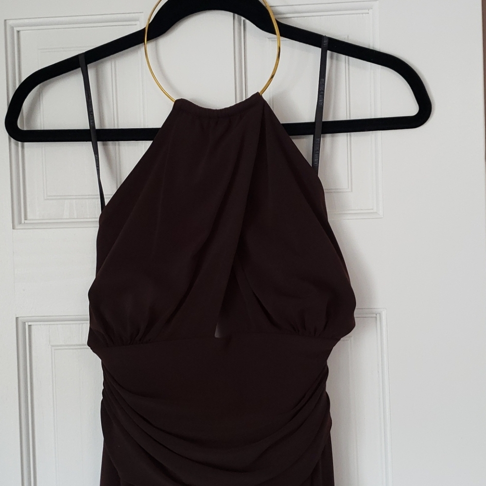 Brown Lined High Neckline Dress
